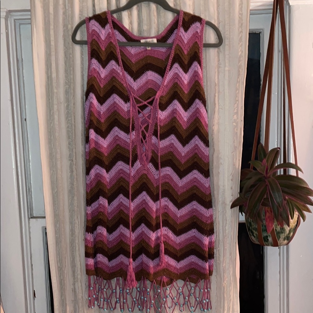 Chasing Unicorns Purple and Brown Chevron Knit Dress